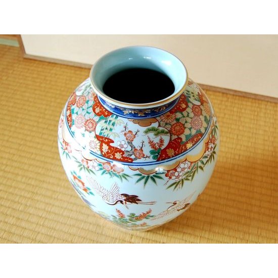 東京・恵比寿 / 有田焼やきもの市場】 鶴花園 花瓶（木箱付）