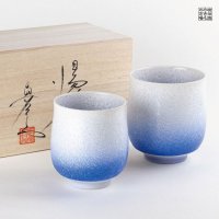 藍染水滴（ペア） 夫婦湯呑（馬場真右エ門窯/木箱付）