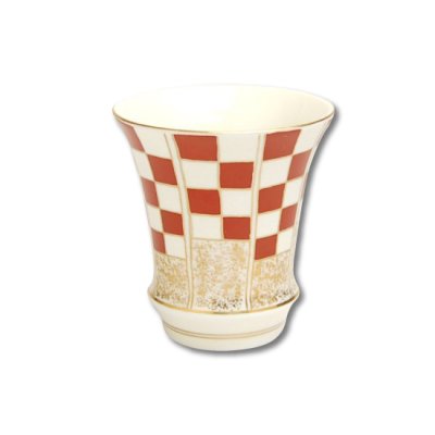 【有田焼】祝い市松・赤（反り型）日本酒グラス　SAKE GLASS