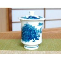名入れ 傘寿のお祝い 無病息災を願った縁起物ギフト 有田焼 湯呑み 茶碗 飯碗 セット 花六瓢 青 メッセージカード付き・傘寿のし付き 木箱入り