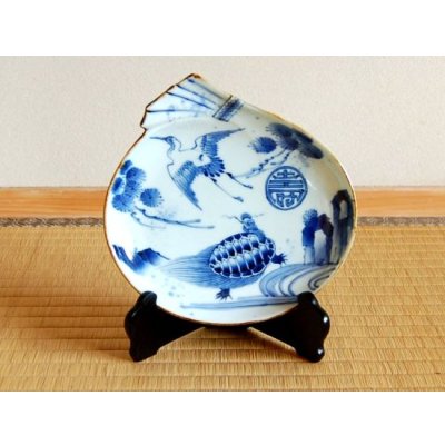 長寿鶴亀紋 福袋皿（皿立/木箱付）