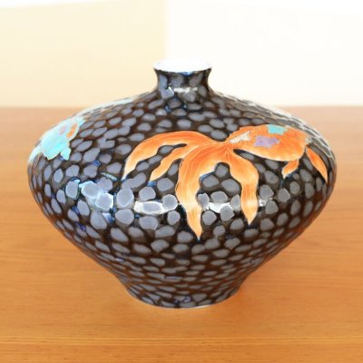 画像4: 鉄釉金魚絵 小壷 藤井錦彩 作