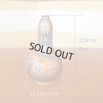 画像6: プラチナ流水 金魚絵 瓢型 小壷 藤井錦彩 作