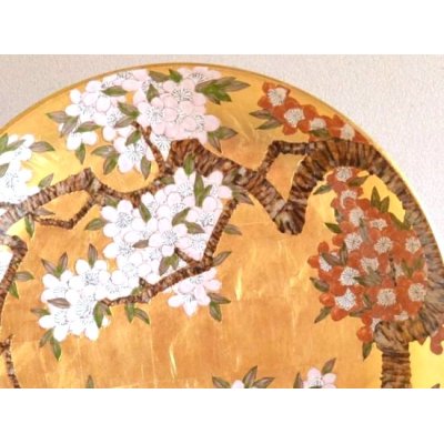 画像2: 金襴手（金箔）桜 尺３寸皿（40ｃｍ）（皿立 / 木箱付）