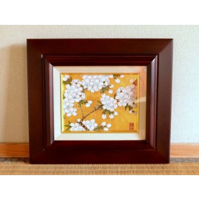 金襴手 金箔 陶板画 陶額 琥山窯 桜 金箔押 美術品・アンティーク・