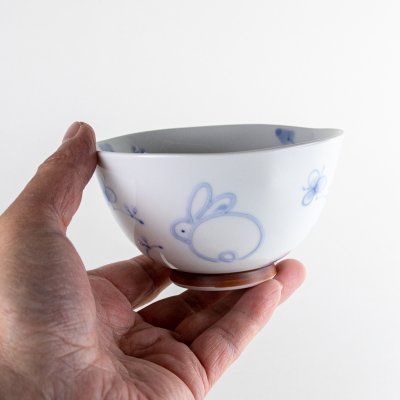 画像5: 【名入れ・名前入り】一珍花うさぎ（青）茶碗