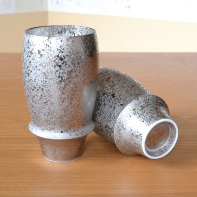 画像5: 銀婚式 プレゼント 有田焼 ビールグラス ペアー 銀彩 のし・メッセージカード付き 木箱入り