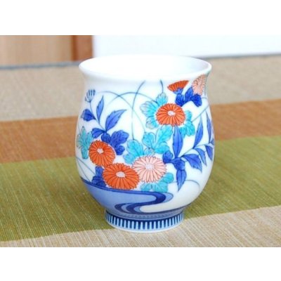 画像2: 名入れ 古希のお祝い 無病息災を願った縁起物ギフト 有田焼 湯呑み 花六瓢 青 メッセージカード付き・古希のし付き 木箱入り