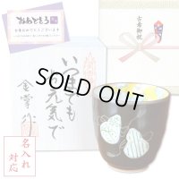 名入れ 古希のお祝い 無病息災を願った縁起物ギフト 有田焼 湯呑み 六瓢色彩 緑 メッセージカード付き・古希のし付き 木箱入り