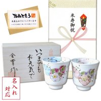 名入れ 退職祝い プレゼント 夫婦湯呑み ペアー 感謝を込めた退職ギフト 桜がうかぶ桜湯飲み 華の舞 薄緑 ピンク 有田焼 日本製 贈答用